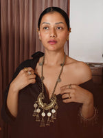 Load image into Gallery viewer, Silver long chain half moon designed pendent Necklace