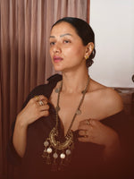 Load image into Gallery viewer, Silver long chain half moon designed pendent Necklace