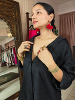 Load image into Gallery viewer, Red Fabric Floral Earring