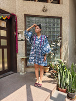 Load image into Gallery viewer, Blue Jaipuri Flare Dress
