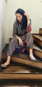 Load image into Gallery viewer, Maroon with Green Strips Co-ord Set