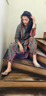 Load image into Gallery viewer, Maroon with Green Strips Co-ord Set