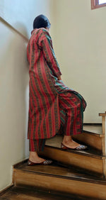 Load image into Gallery viewer, Maroon with Green Strips Co-ord Set