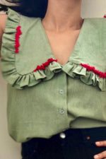 Load image into Gallery viewer, Green Big Coller Neck Top