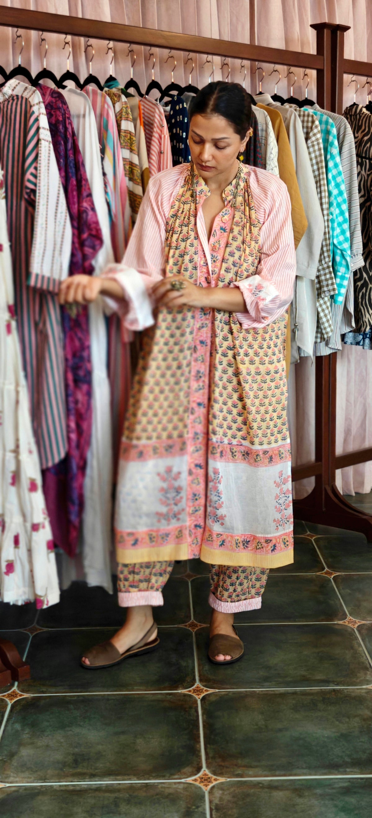 Orange pink & white floral prints