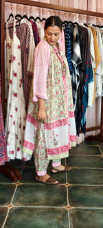 Load image into Gallery viewer, Pista Green Pink &amp; White Floral Prints
