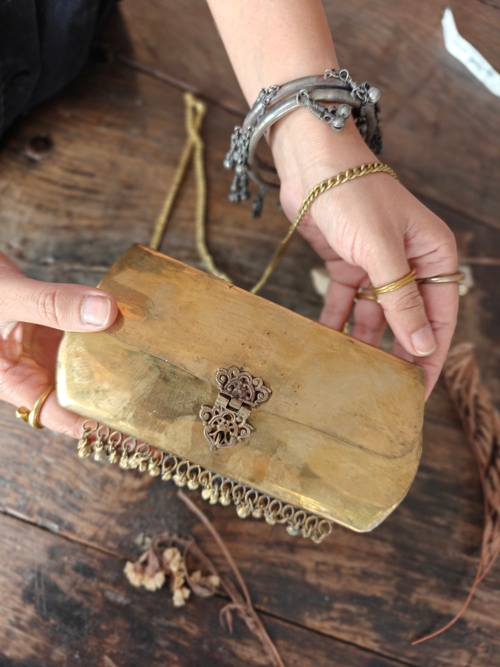 Charming vintage brass antique purse