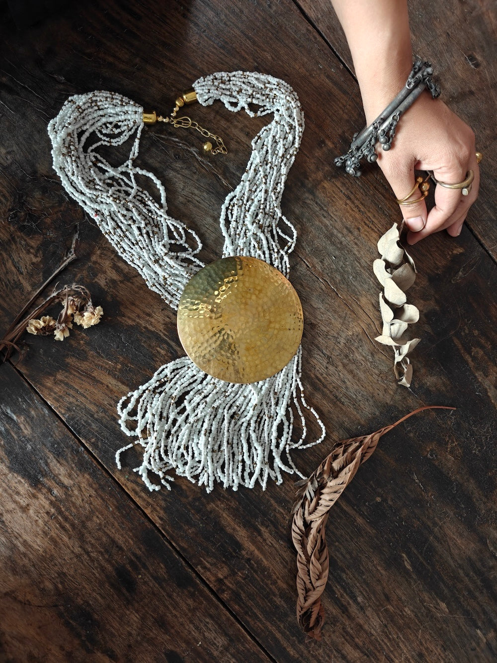 White & Multicolor Beads  Layerd Necklace