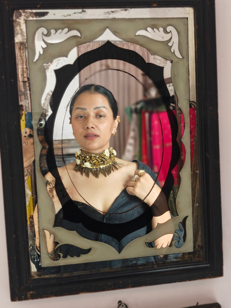 Black & Red beads Asymmetrical  Necklace