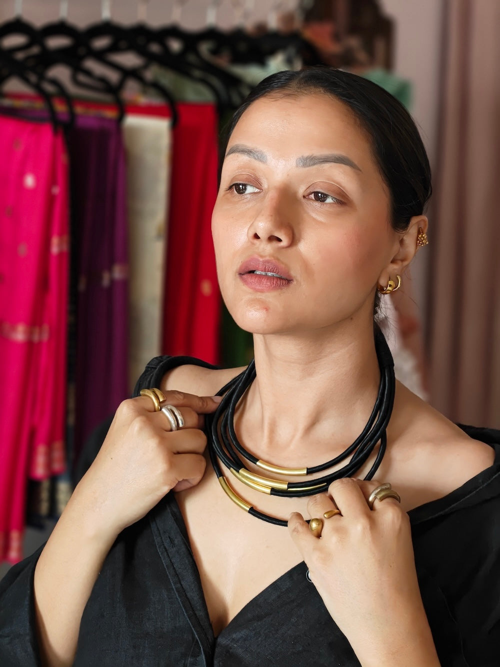 Black Multi-Strand  Necklace