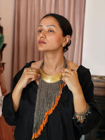 Load image into Gallery viewer, Silver &amp; Orange Beads Asymmetrical  Necklace
