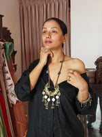 Load image into Gallery viewer, Silver long chain half moon designed pendent Necklace
