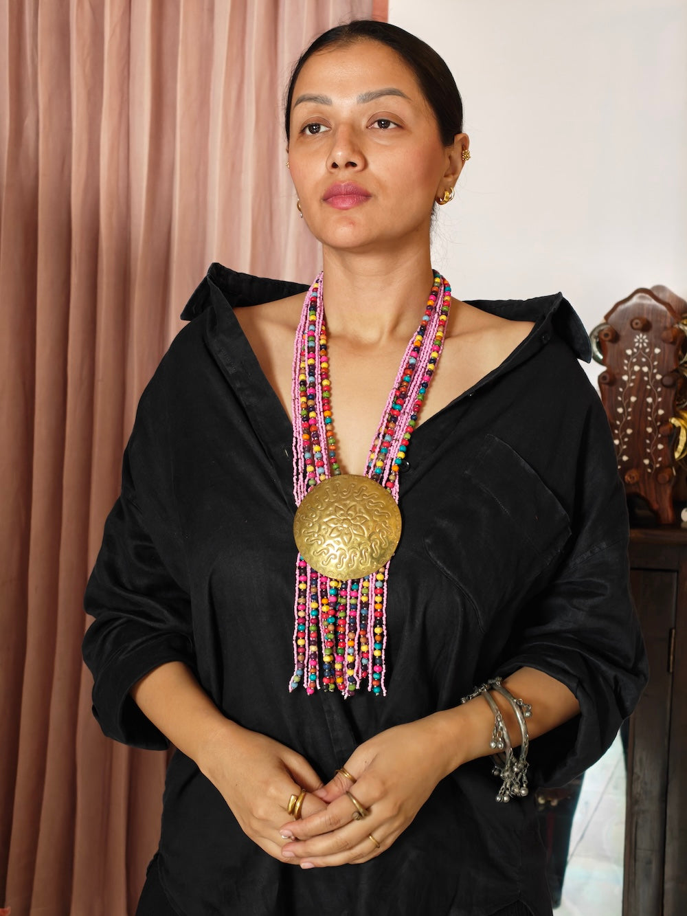 Pink & lavinder beads  layerd necklace