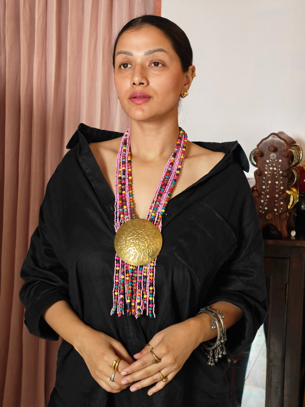 Pink & Lavinder Beads  Layerd Necklace