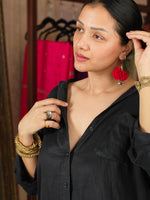 Load image into Gallery viewer, Red Fabric Floral Earring
