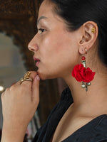 Load image into Gallery viewer, Red Fabric Floral Earring
