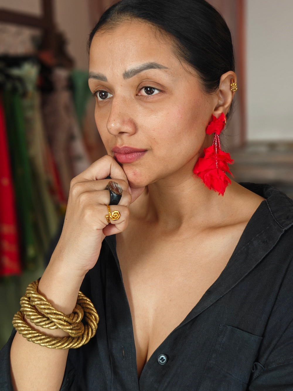 Red igniss fringe earrings