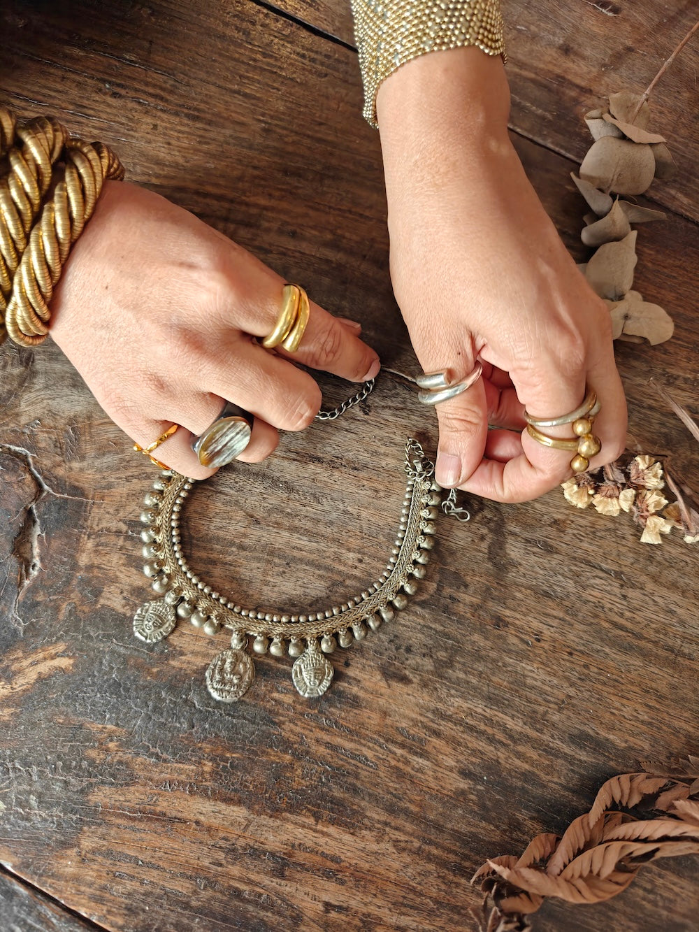 Silver old coin necklace