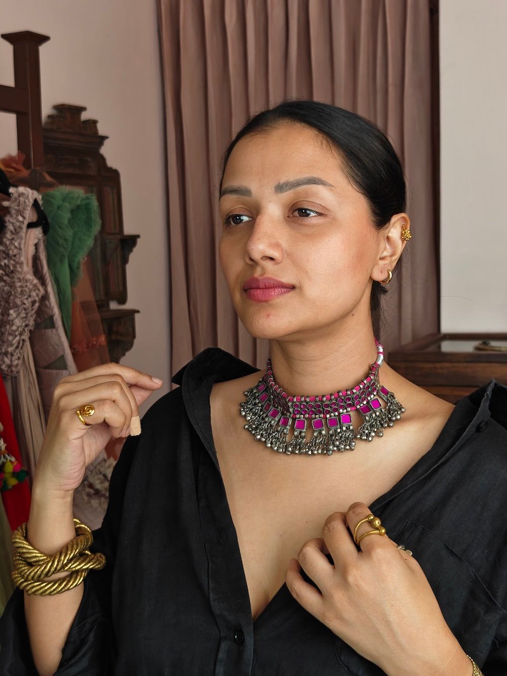 Pink Mirror Afgani Choker