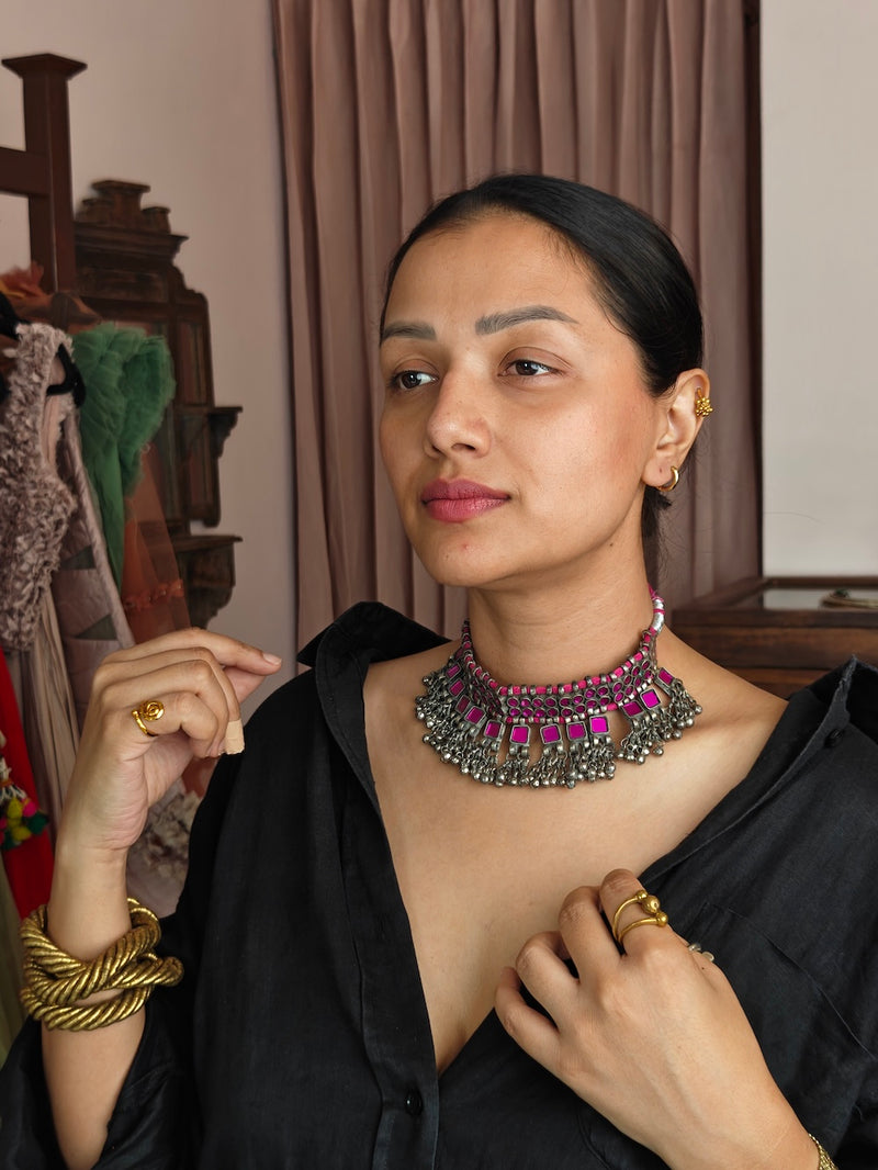 Pink Mirror Afgani Choker