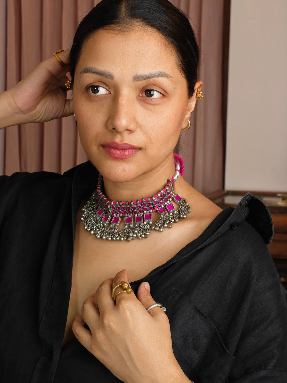 Pink Mirror Afgani Choker
