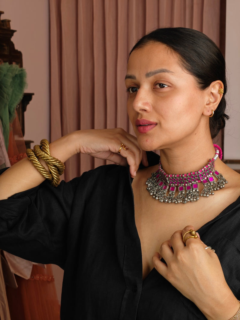 Pink Mirror Afgani Choker