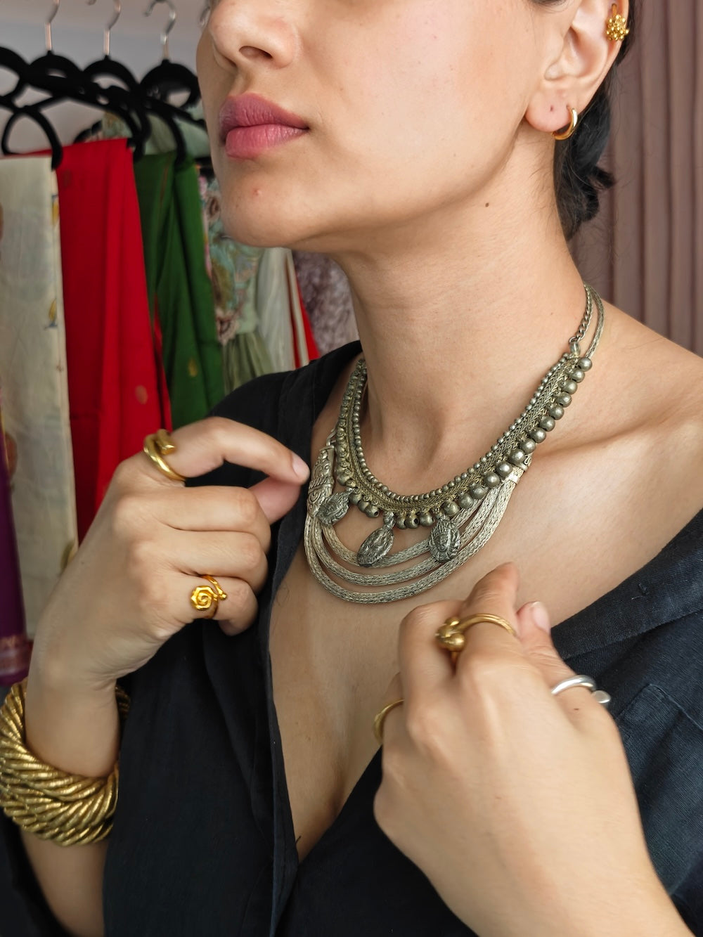 Silver layered necklace