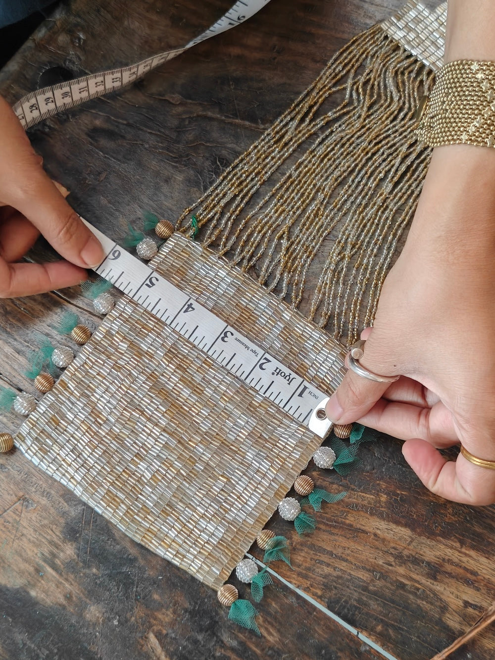 Silver and Gold  Kardana & Beaded mini Bag