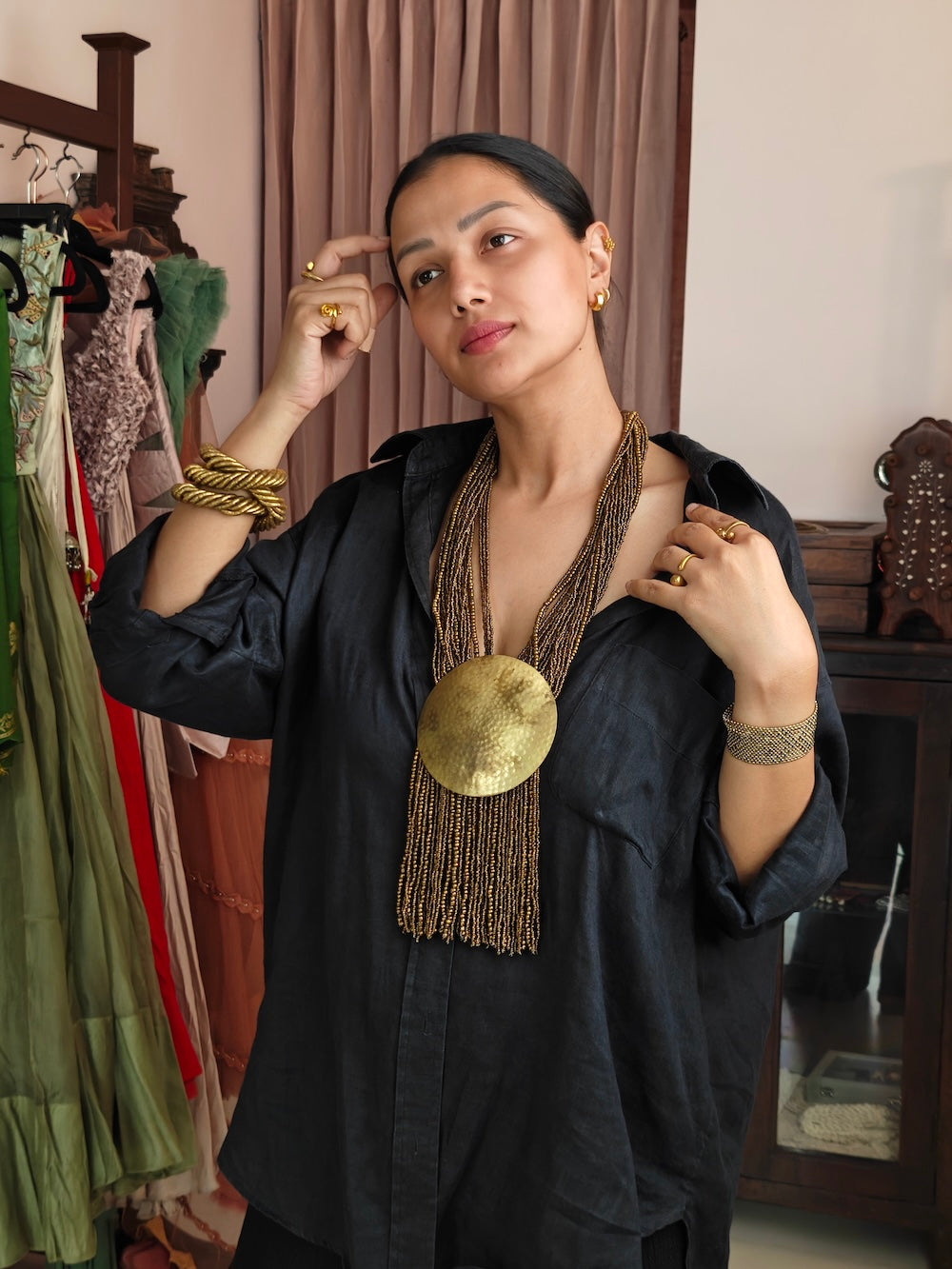 Gold Beads Layerd  Necklace