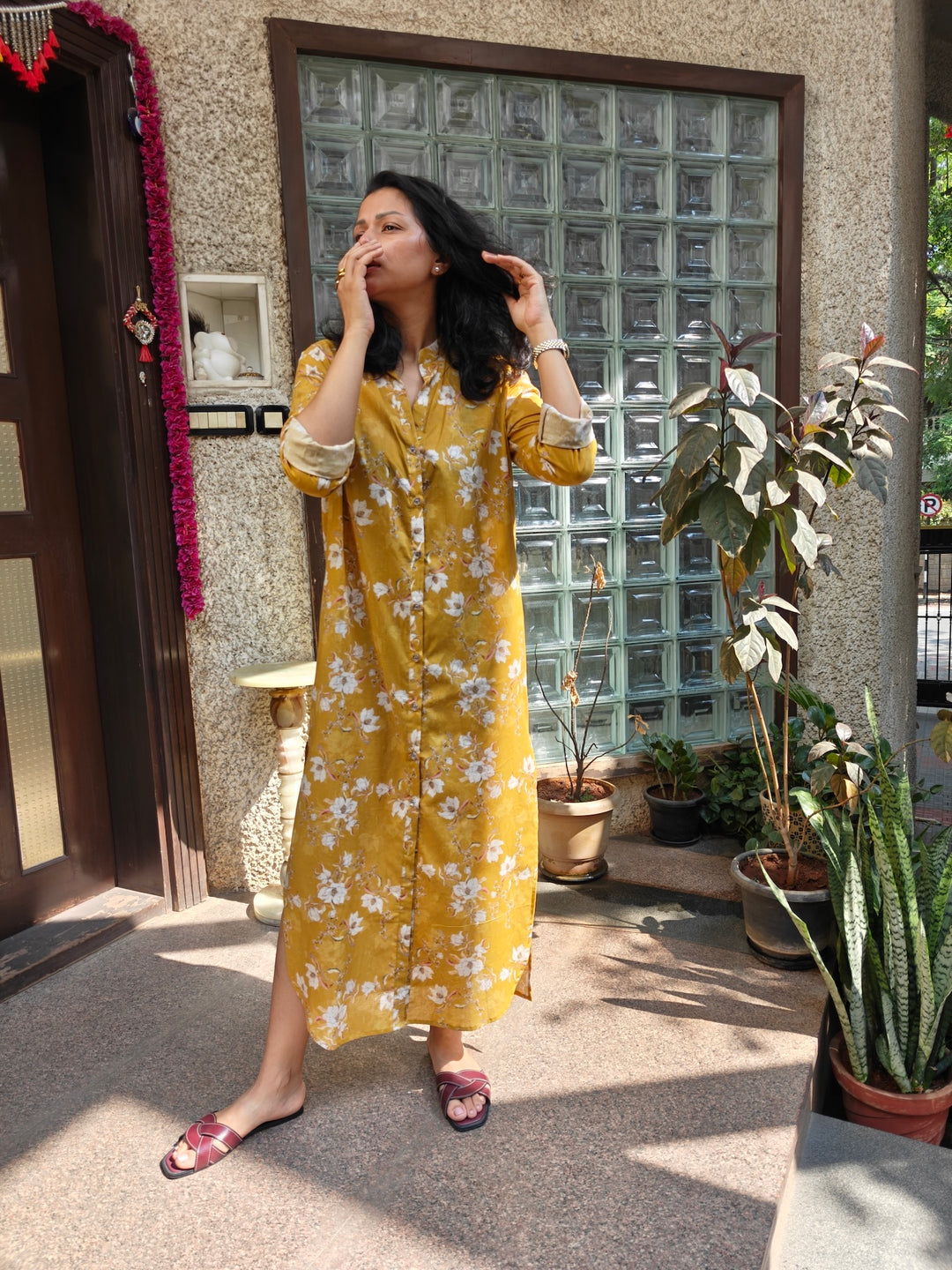 Yellow Long Shirt Dress