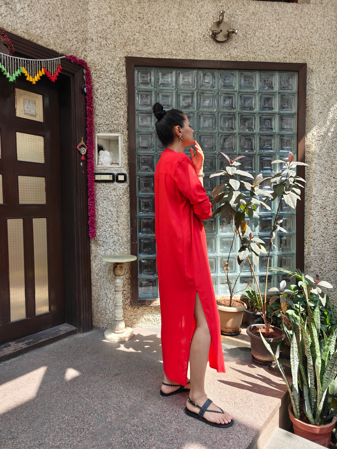 Red Long Shirt Dress
