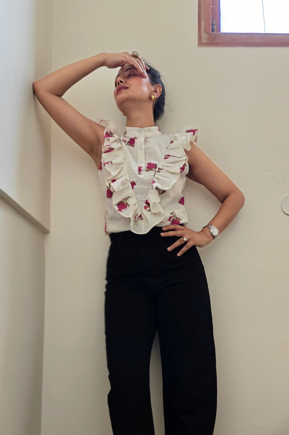 White Close Neck Top