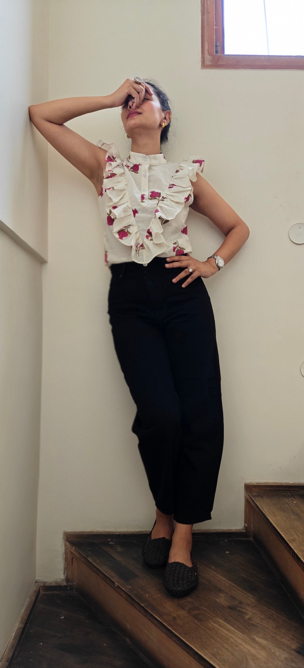White close neck top