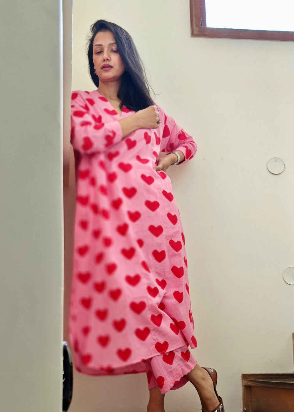 Pink Heart Print Co-ord Set
