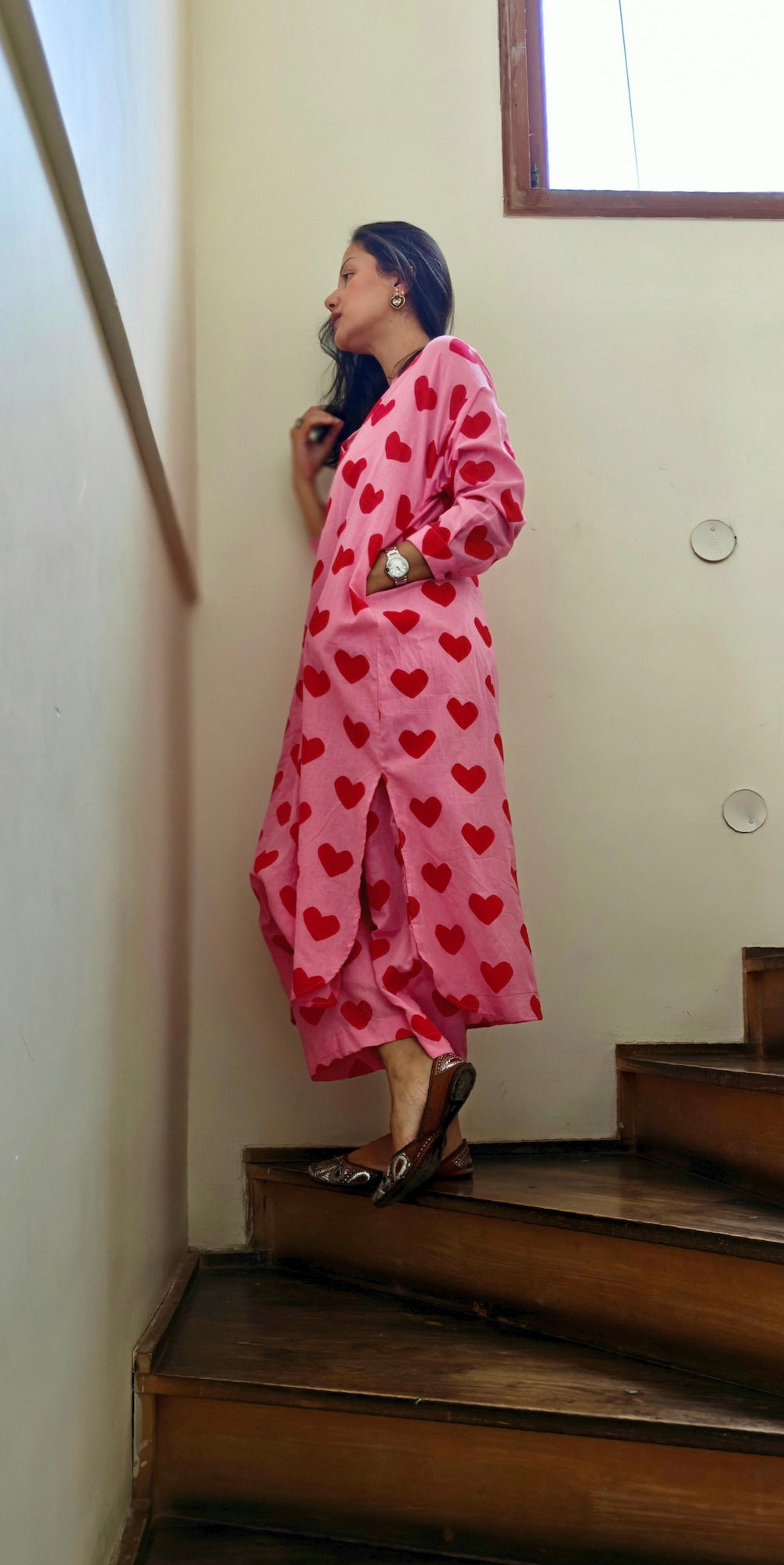 Pink Heart Print Co-ord Set