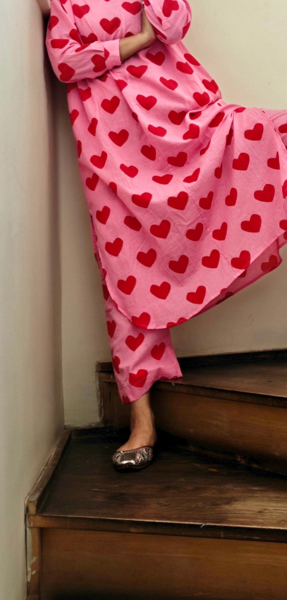 Pink Heart Print Co-ord Set
