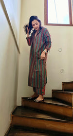 Load image into Gallery viewer, Maroon with Green Strips Co-ord Set
