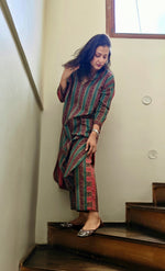 Load image into Gallery viewer, Maroon with Green Strips Co-ord Set
