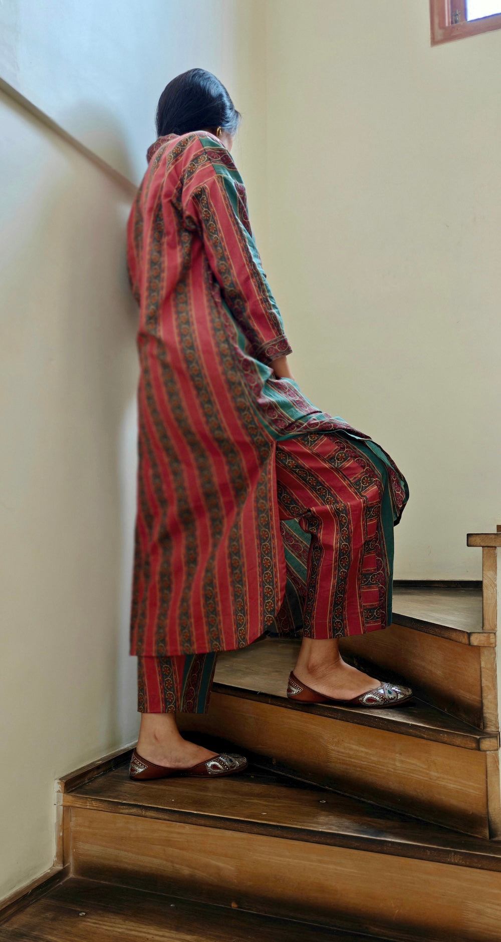 Maroon with Green Strips Co-ord Set