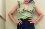 Load image into Gallery viewer, Green Big Coller Neck Top
