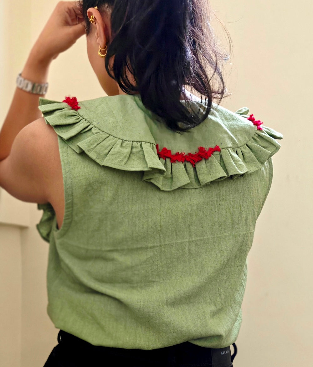 Green Big Coller Neck Top