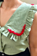Load image into Gallery viewer, Green Big Coller Neck Top
