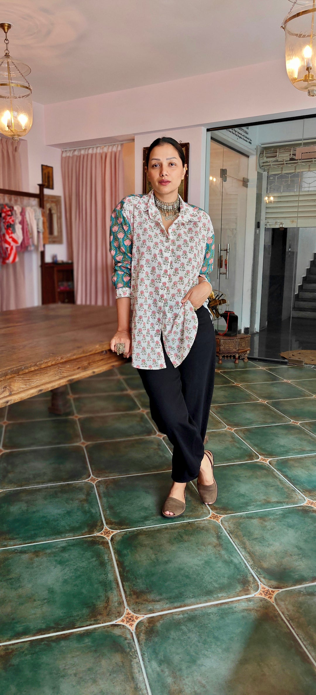 White Pink & Blue Floral Prints